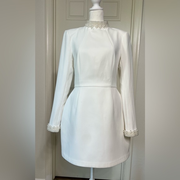 NADINE MERABI White Long Sleeve Dress Sz 6 - Picture 8 of 14